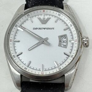 Emporio Armani Black Leather Band Mens Watch AR6015 Needs Battery